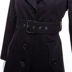 BURBERRY Blue Label black wool silver grommet belted short trench coat IT38 XS