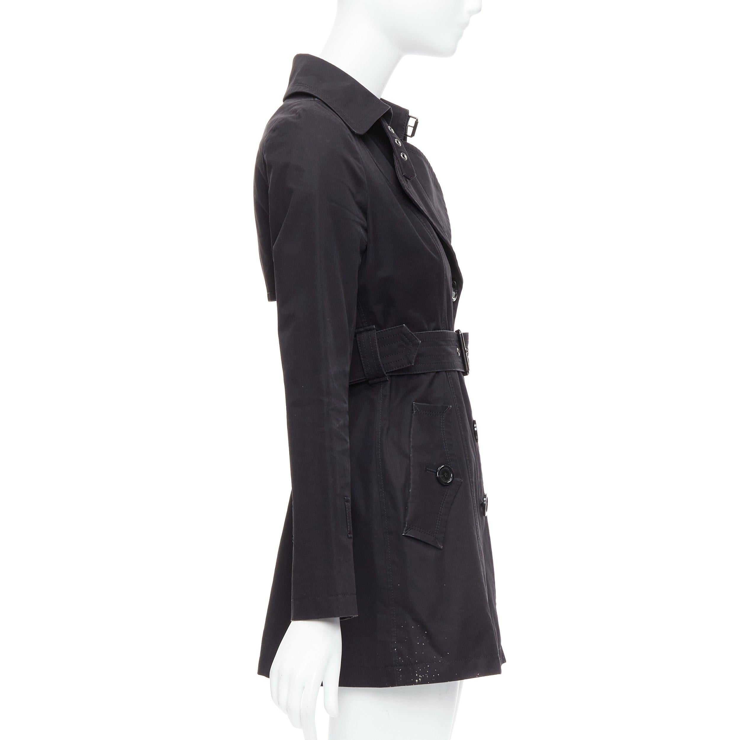 BURBERRY Blue Label trench-coat court à ceinture à œillets argentés en laine noire IT38 XS Pour femmes en vente