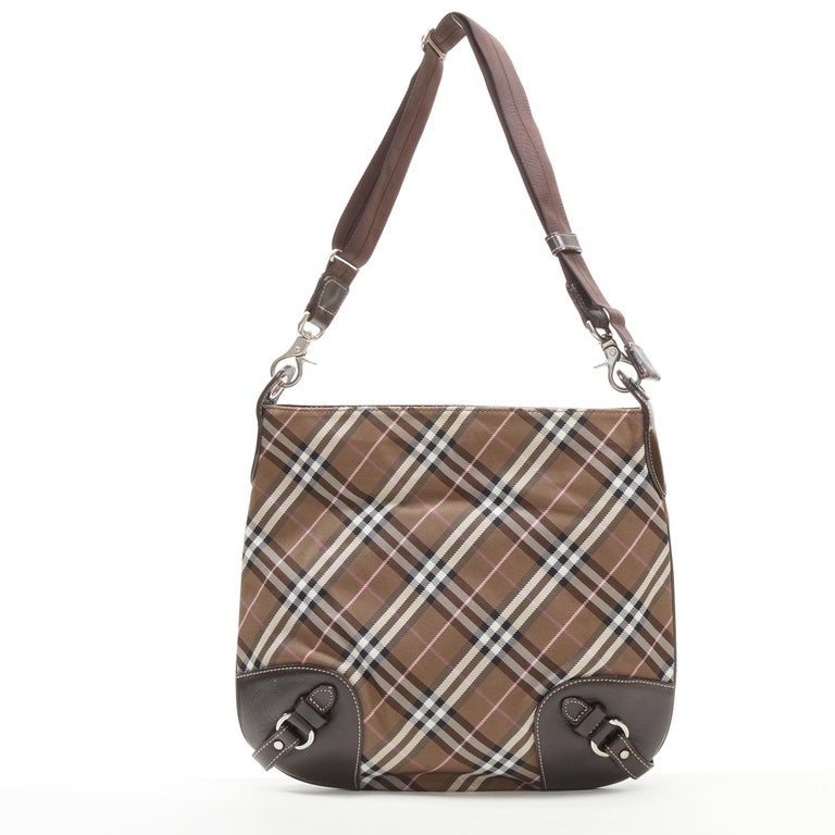 BURBERRY BLUE LABEL brown House Check leather buckle crossbody messenger bag  For Sale at 1stDibs