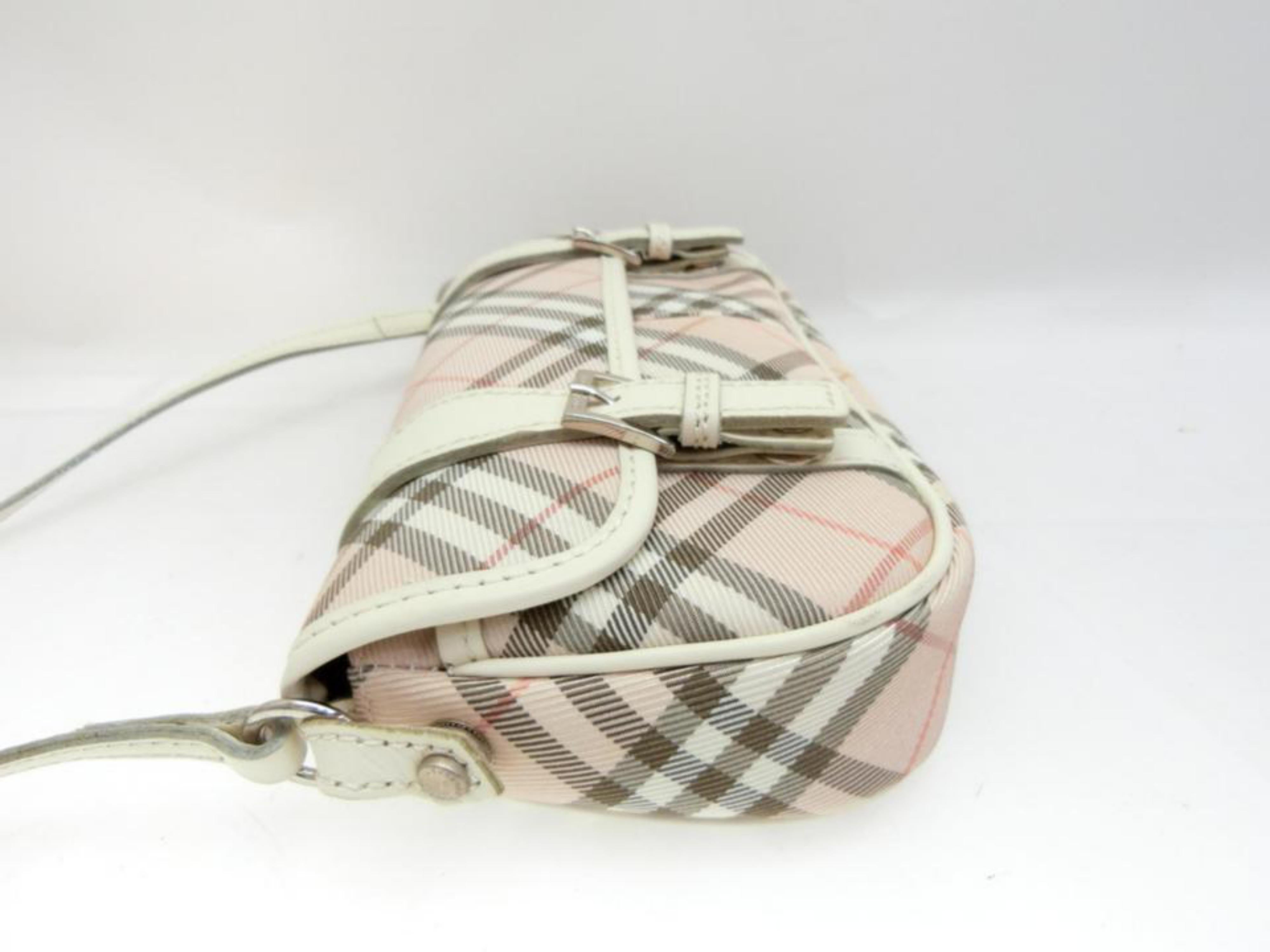 Burberry Blue Label Nova Check 231788 Pink Canvas Cross Body Bag For Sale 4