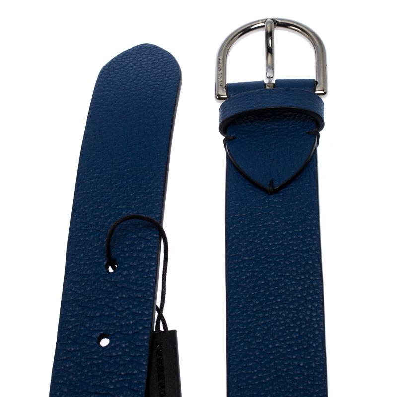 Black Burberry Blue Leather Alex Buckle Belt 90CM