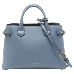 Tote media Banner di Burberry in pelle blu e tela House Check