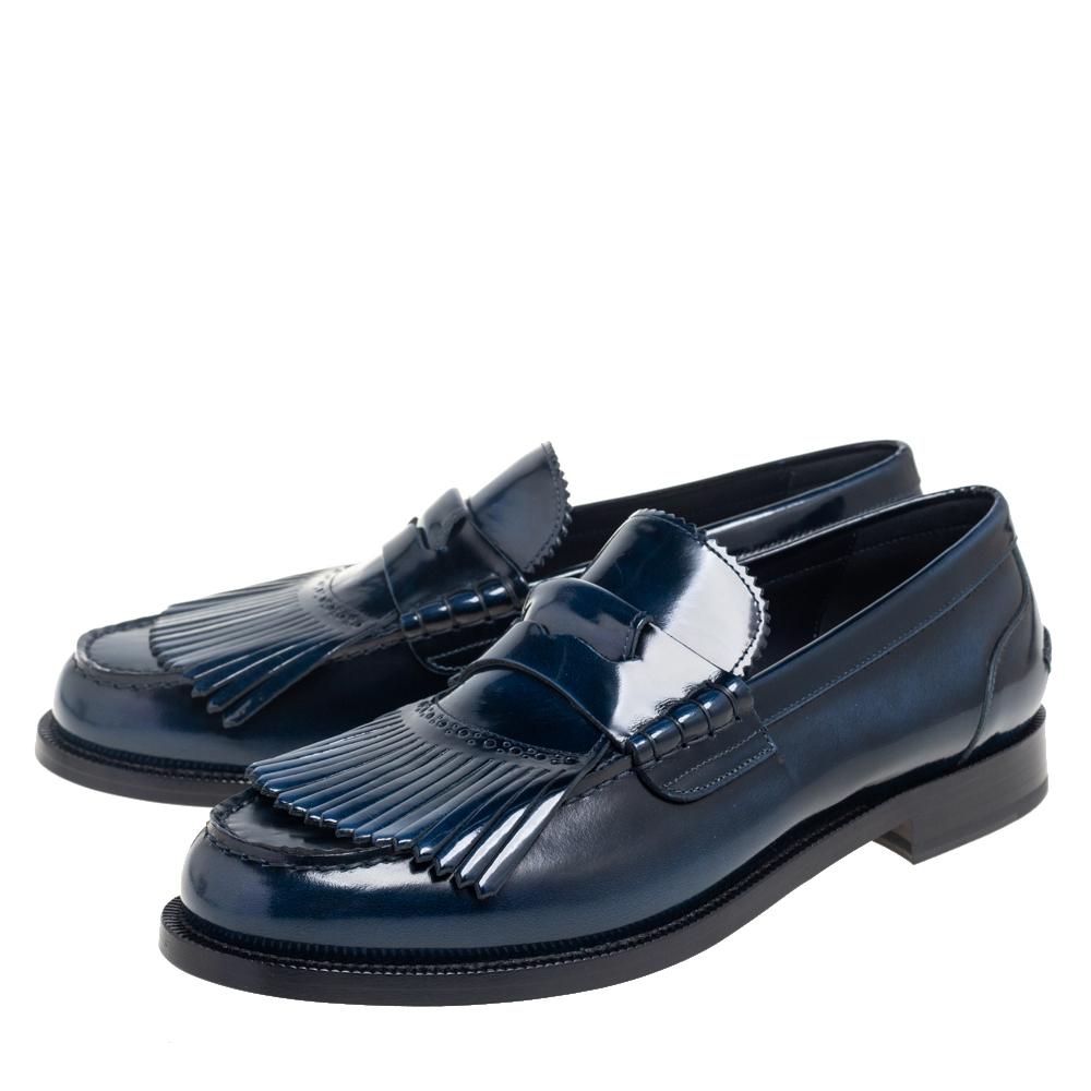 Burberry Blue Leather Bedmoore Fringe Detail Penny Loafers Size 44 1