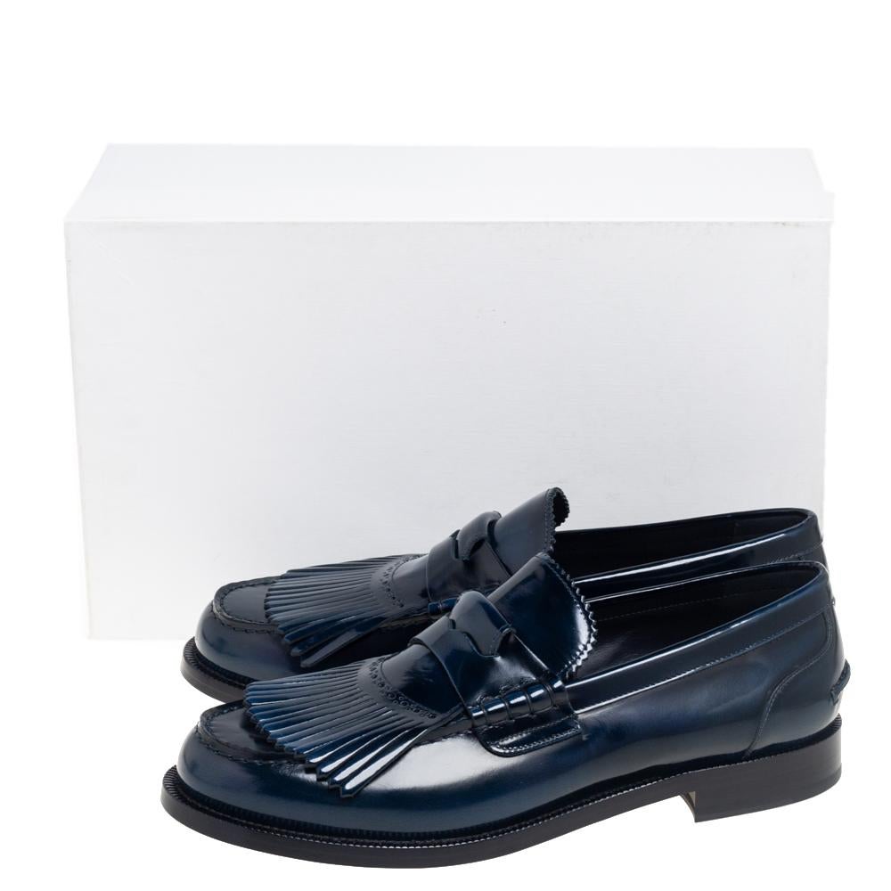 Burberry Blue Leather Bedmoore Fringe Detail Penny Loafers Size 44 2