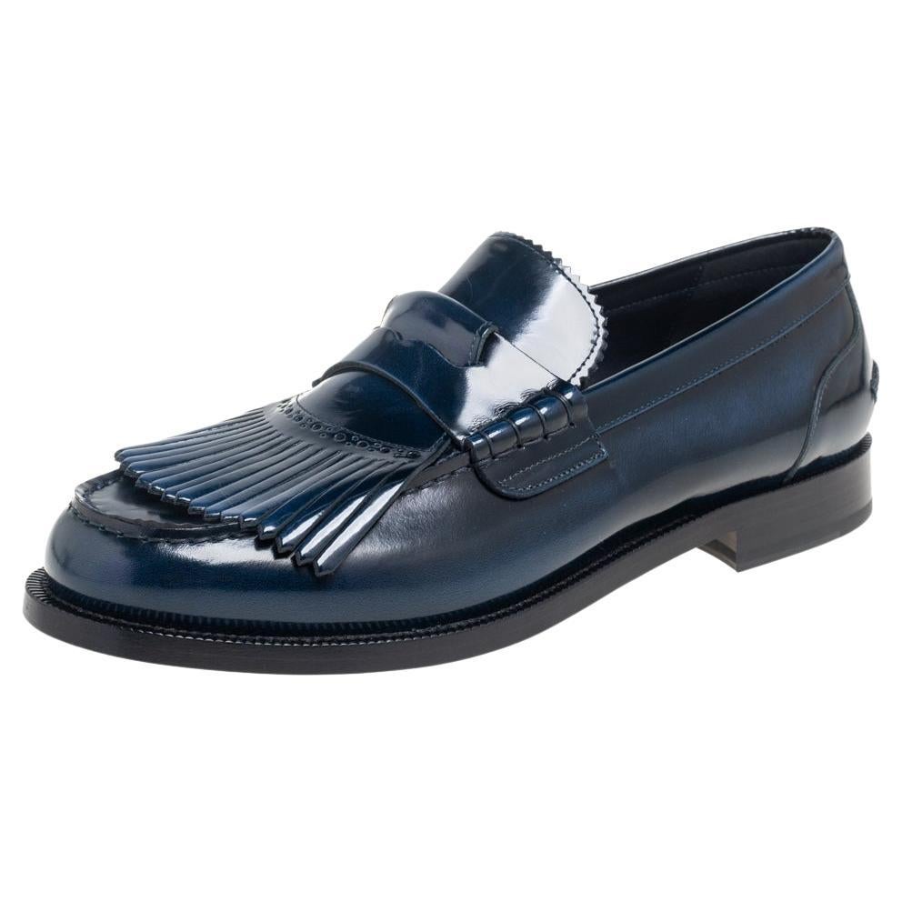 Burberry Blue Leather Bedmoore Fringe Detail Penny Loafers Size 44 at  1stDibs