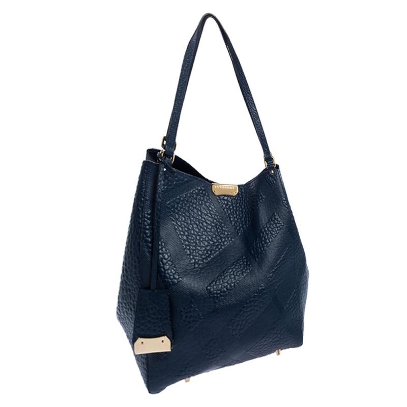 Burberry Blue Leather Canterbury Tote In Good Condition In Dubai, Al Qouz 2