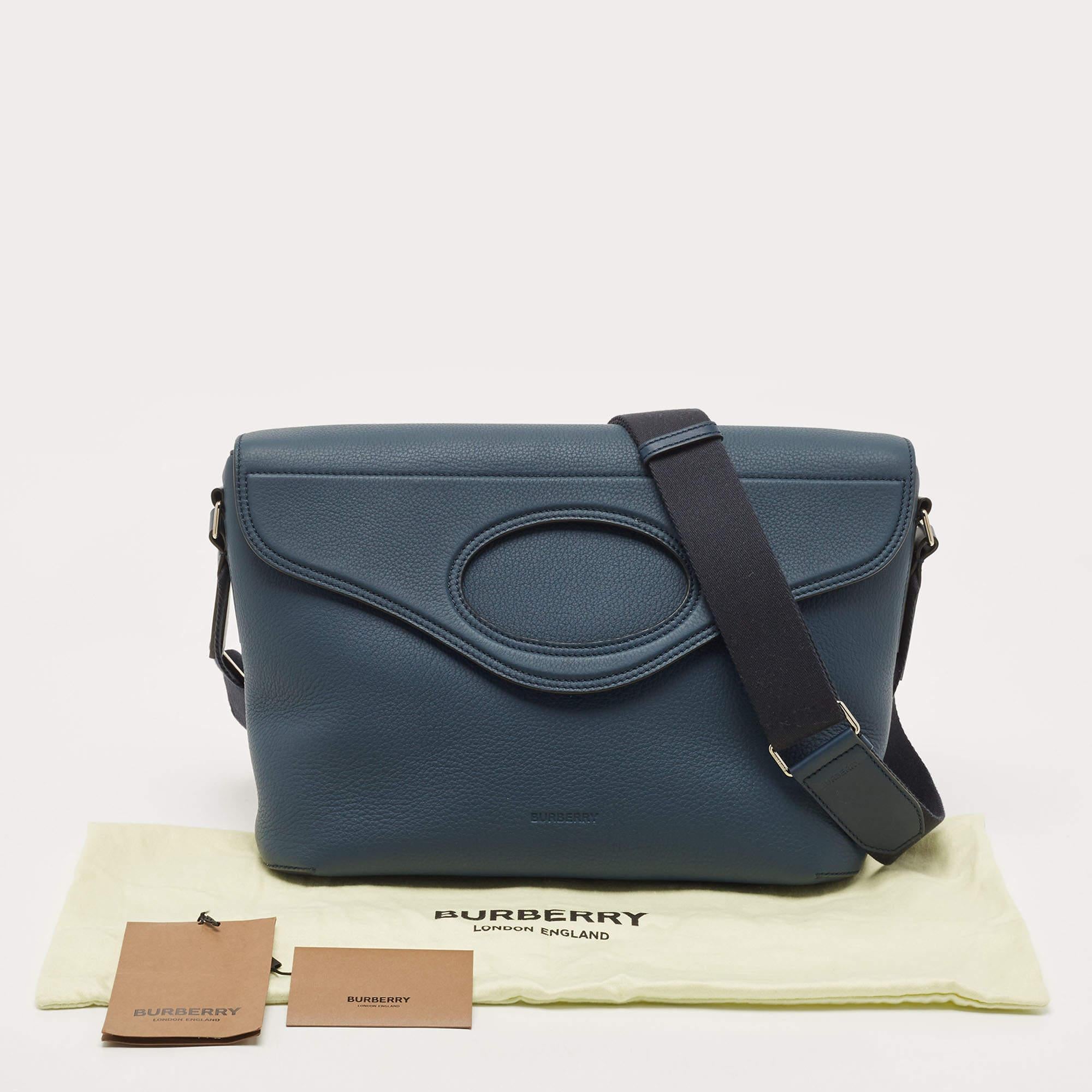 Burberry Blue Leather Large Pocket Messenger Bag 3