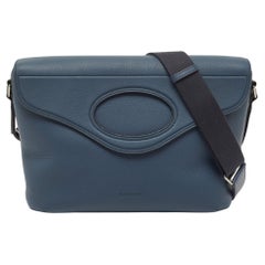 Burberry Blue Leather Large Pocket Messenger Bag