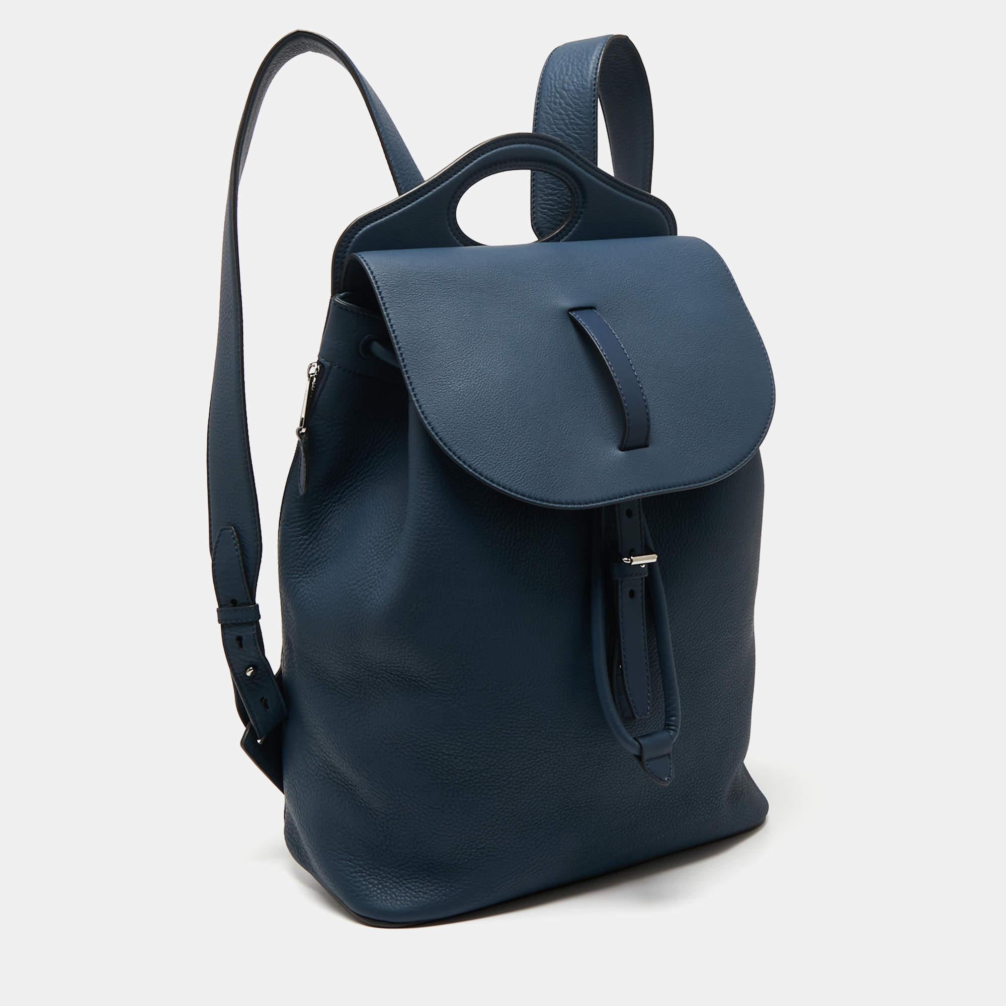 Men's Burberry Blue Leather Pocket Backpack