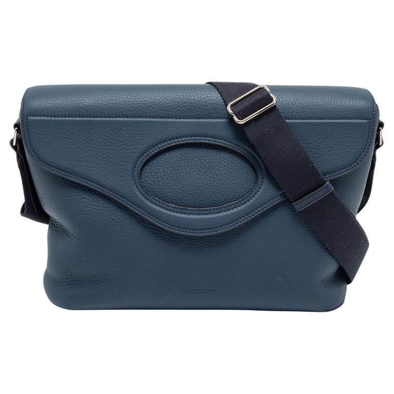 Burberry Blue Leather Pocket Messenger Bag For Sale at 1stDibs