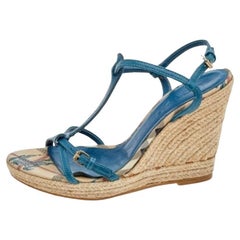 Burberry - Sandali con zeppa in pelle blu con cinturino Espadrille - Taglia 37