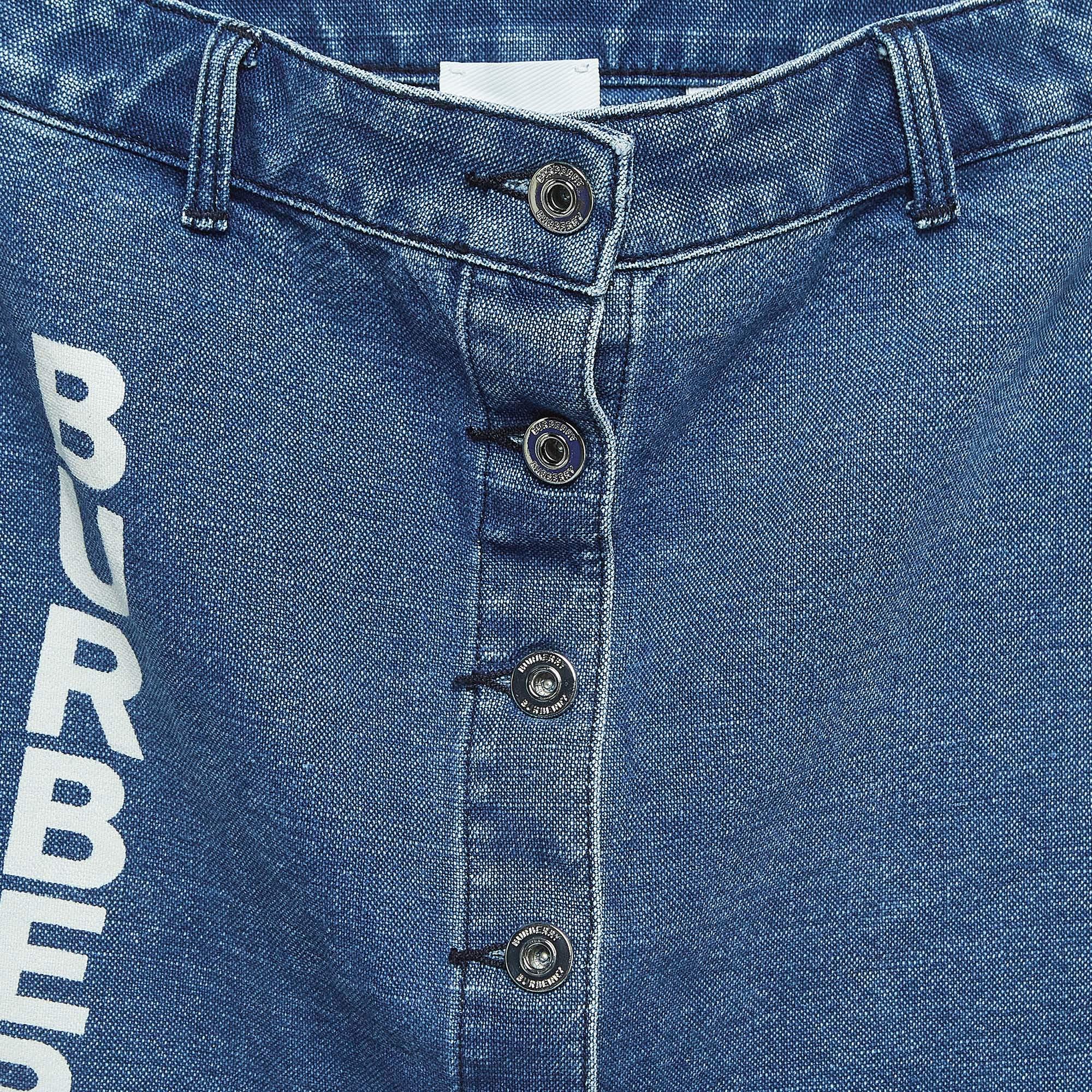 Blu Gonna in denim con stampa logo Burberry blu (12 anni) in vendita