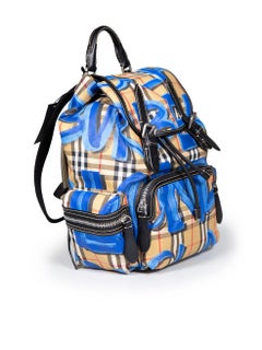 Burberry Blau Medium Logo Graffiti Nova Karierter Rucksack