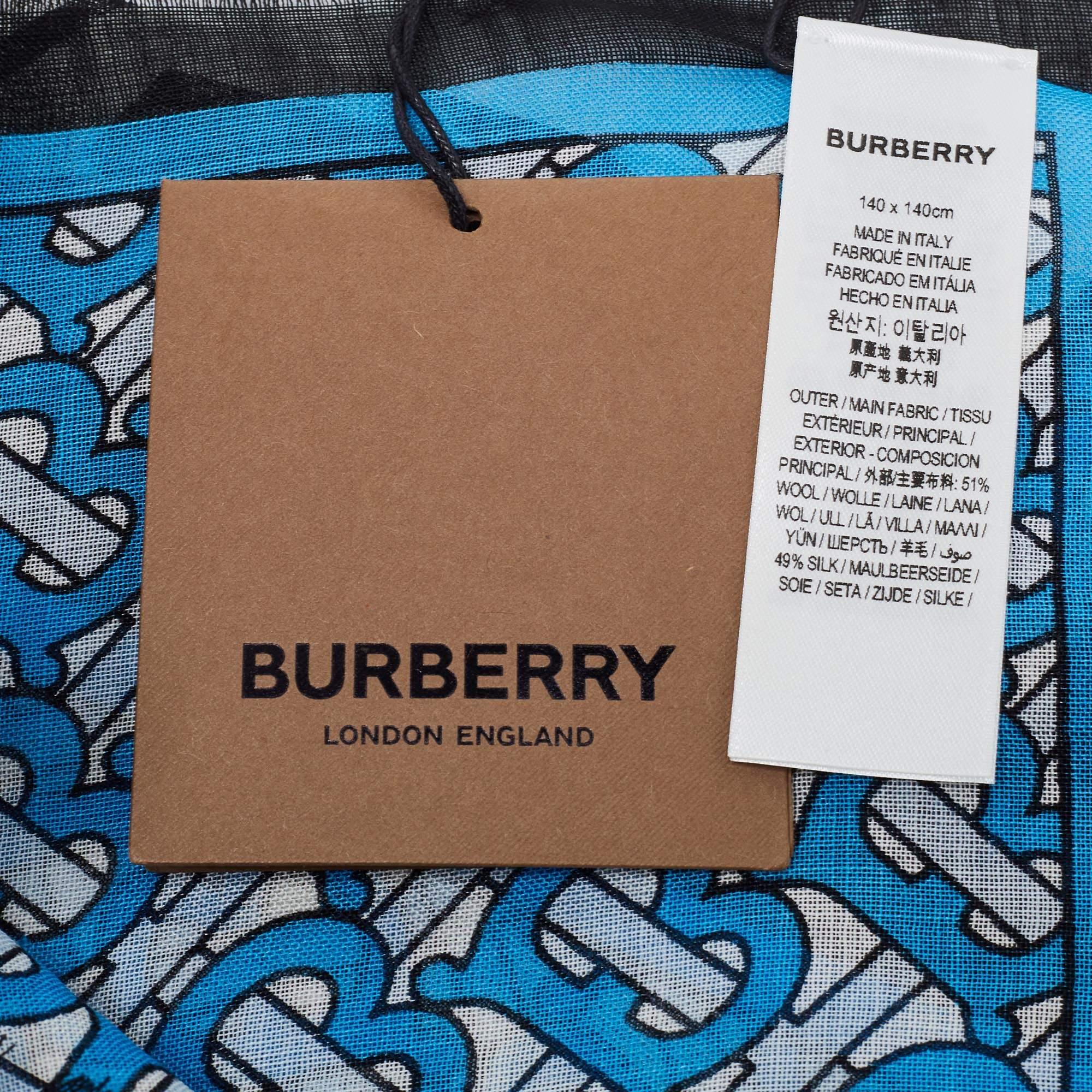 Women's Burberry Blue Monogram Printed Silk & Wool Scarf