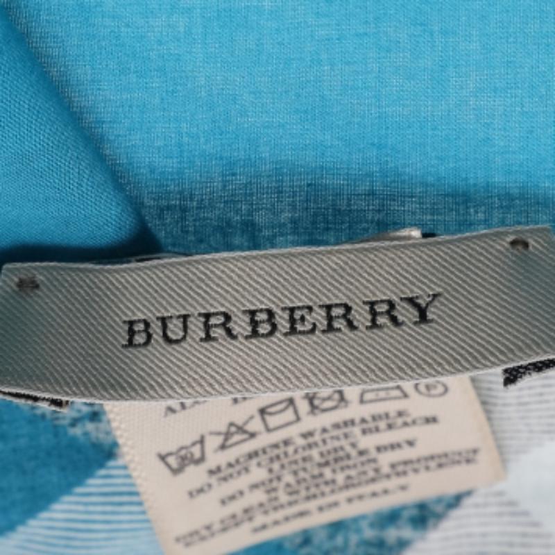 Brown Burberry Blue Nova Check Bordered Cotton Handkerchief For Sale