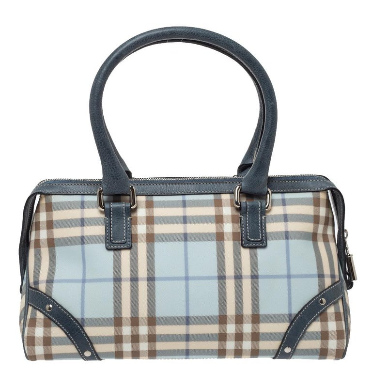 Burberry Blue Nova Check PVC and Leather Zip Satchel at 1stDibs