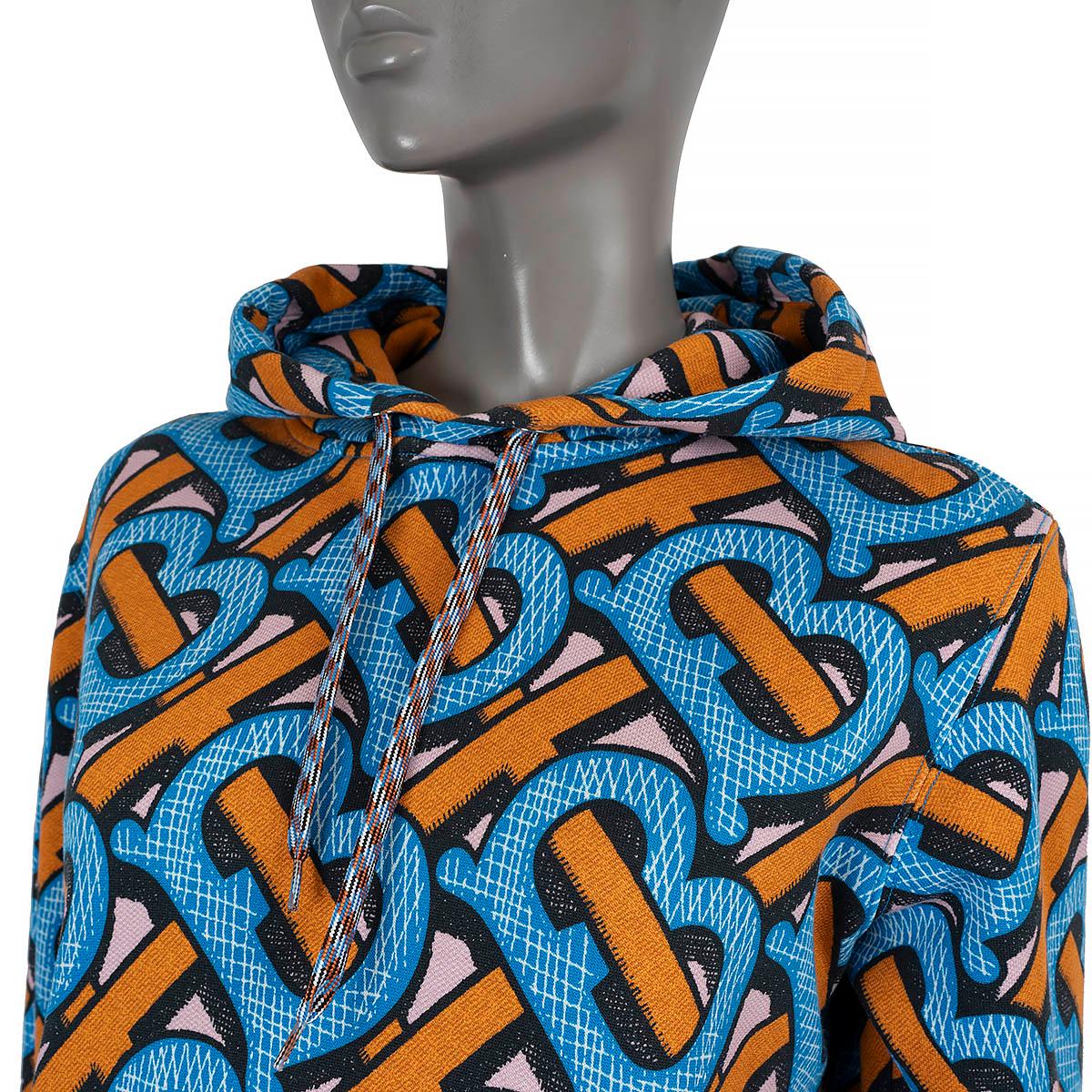 Women's BURBERRY blue & orange cotton 2020 TB MONOGRAM Hoodie Sweater XS For Sale