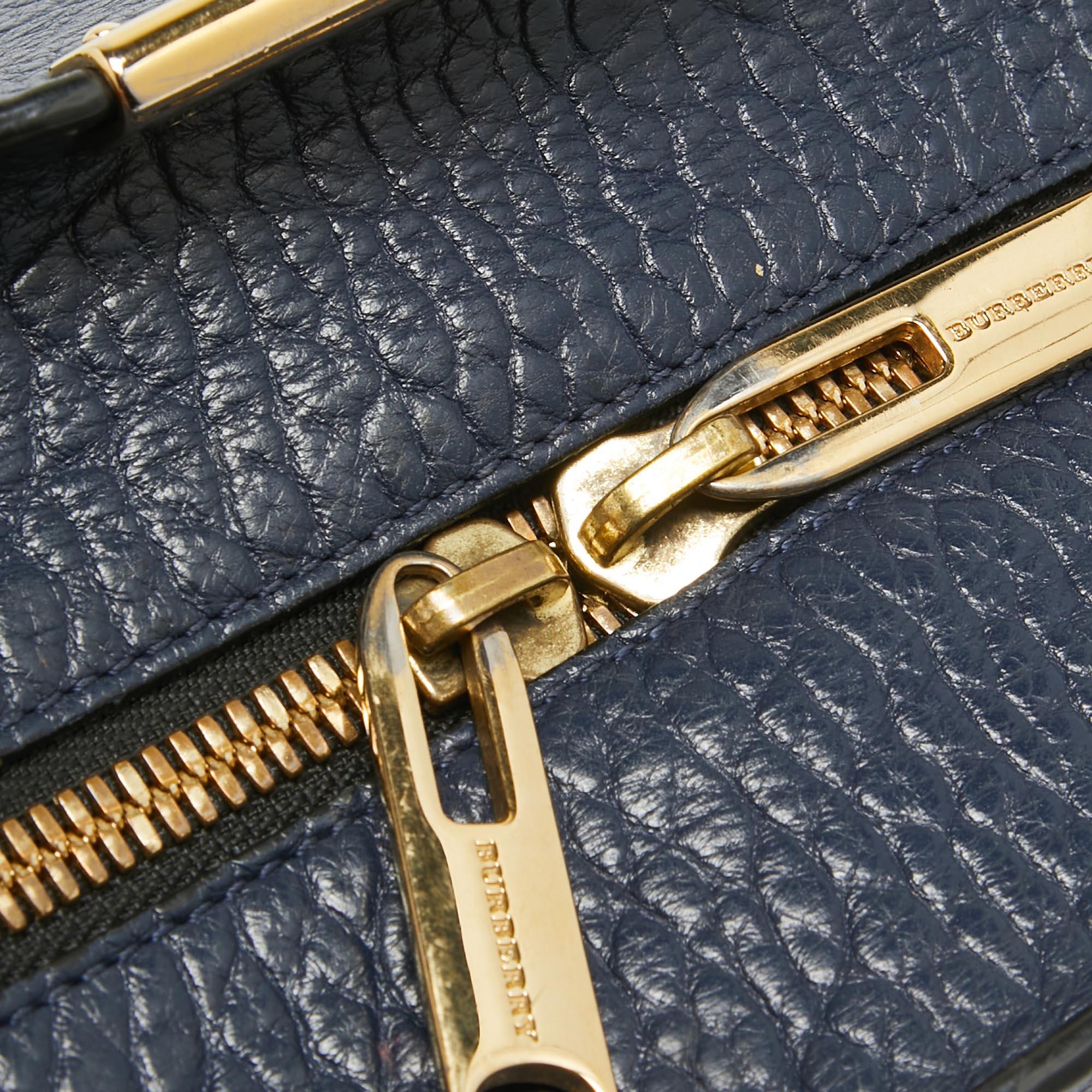 Women's Burberry Blue Pebbled Leather Clifton Satchel
