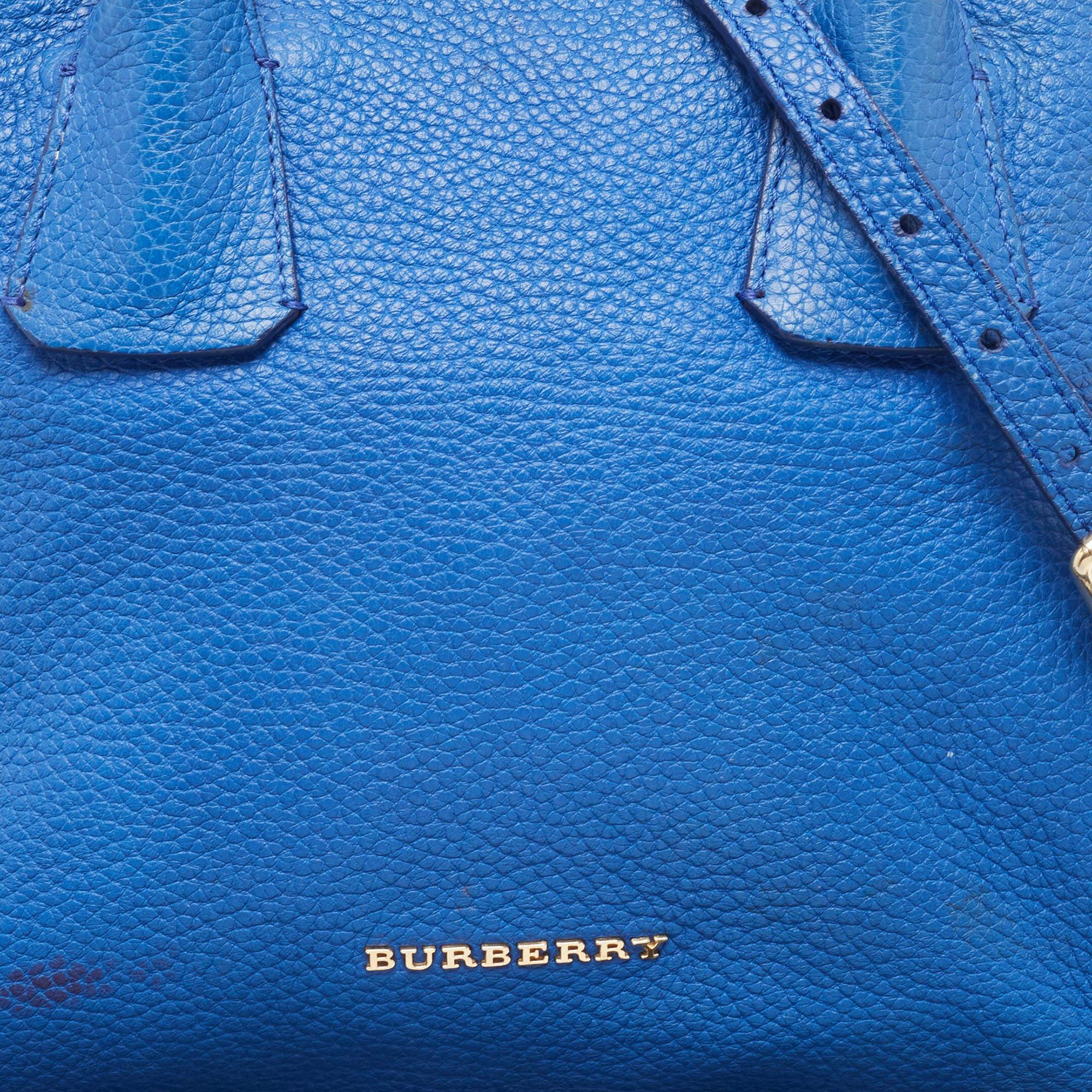 Burberry Blue Pebbled Leather Yorke Satchel For Sale 6