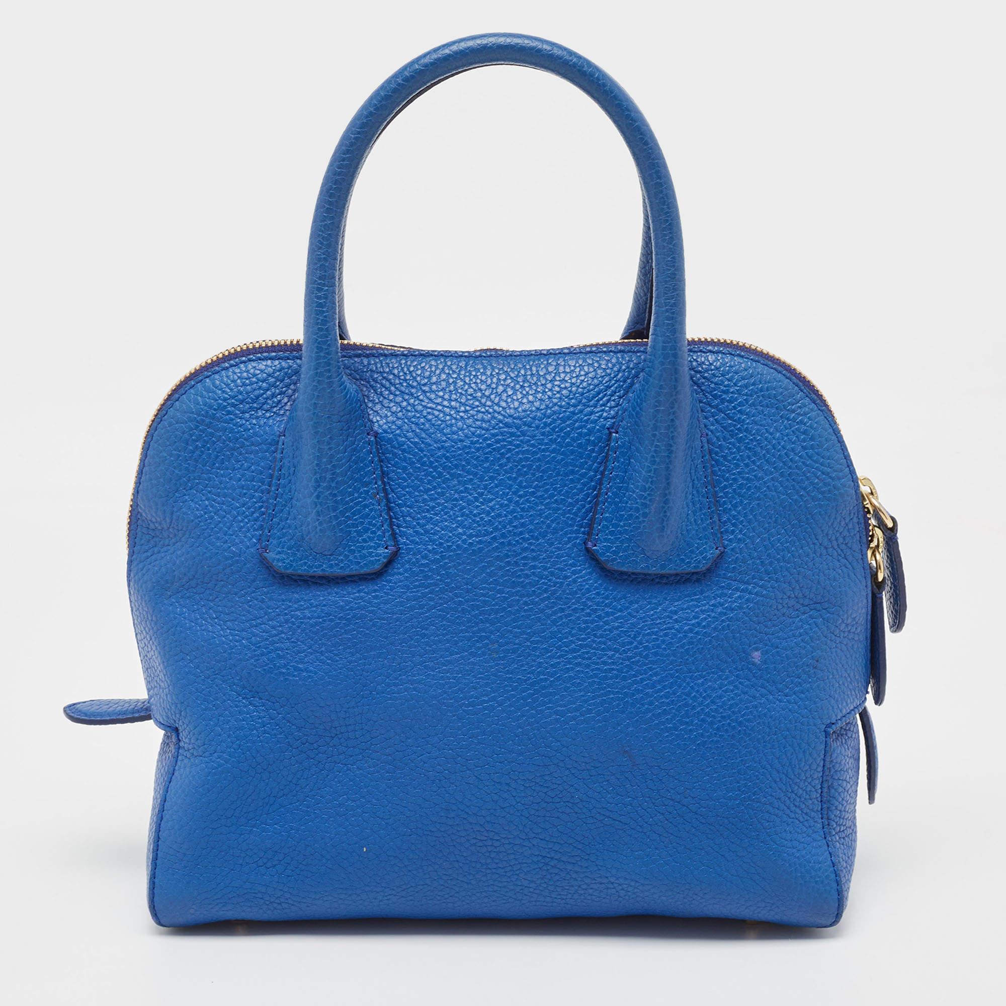 Burberry Blue Pebbled Leather Yorke Satchel For Sale 4