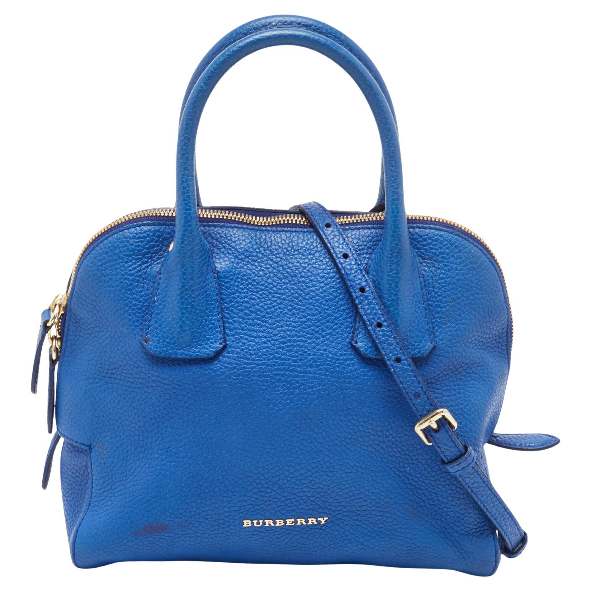 Burberry Blue Pebbled Leather Yorke Satchel For Sale