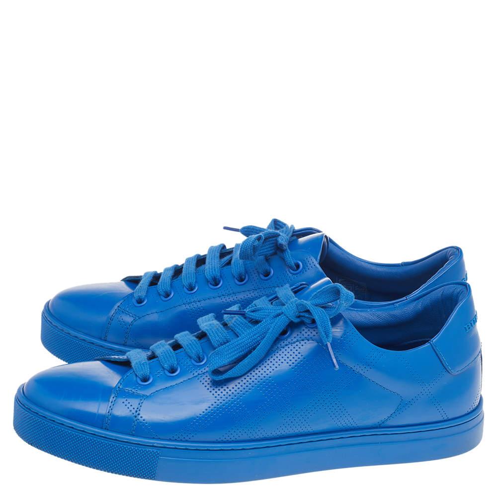 Men's Burberry Blue Perforated Leather Albert Low Top Sneakers Size 41.5