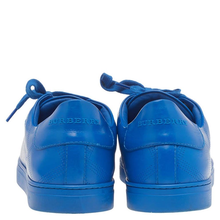 Burberry Blue Perforated Leather Albert Low Top Sneakers  display picture 2