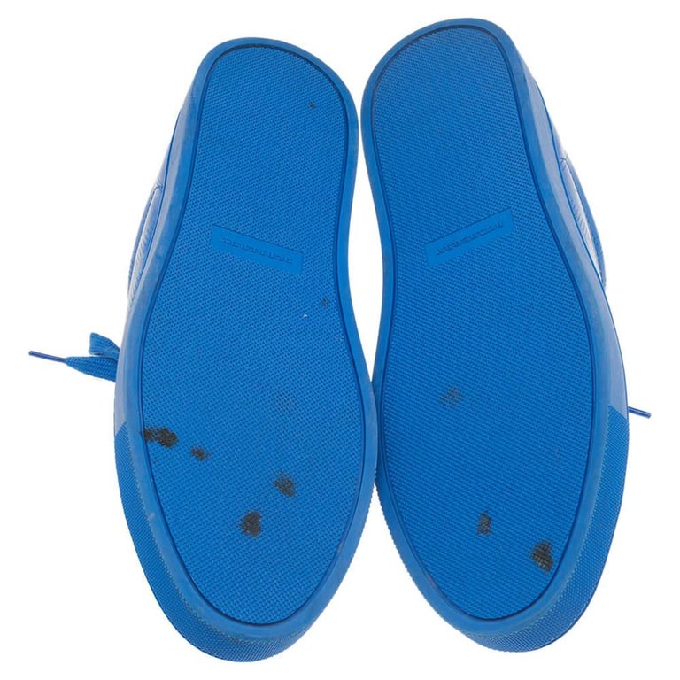 Burberry Blue Perforated Leather Albert Low Top Sneakers 