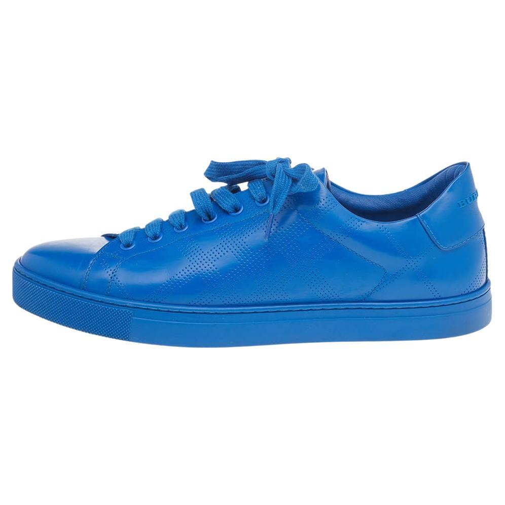 Burberry Blue Perforated Leather Albert Low Top Sneakers Size 41.5