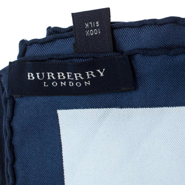 Burberry Blue Printed Silk Square Scarf For Sale at 1stdibs