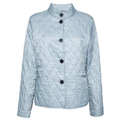 Burberry Blue Quilted Synthetic Button Front Jacket M