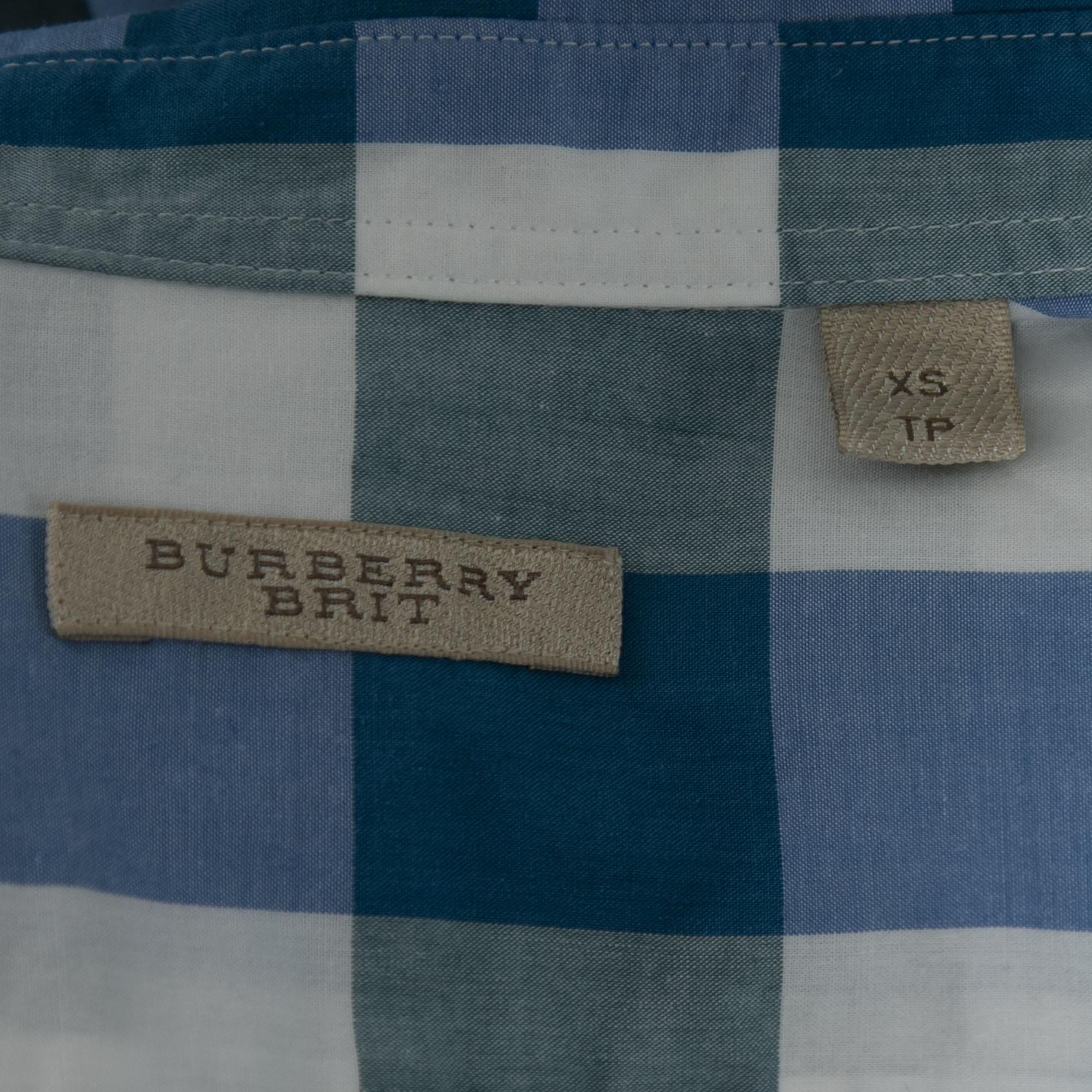 Women's Burberry Blue Reydon Check Patterned Cotton Button Front Shirt XS