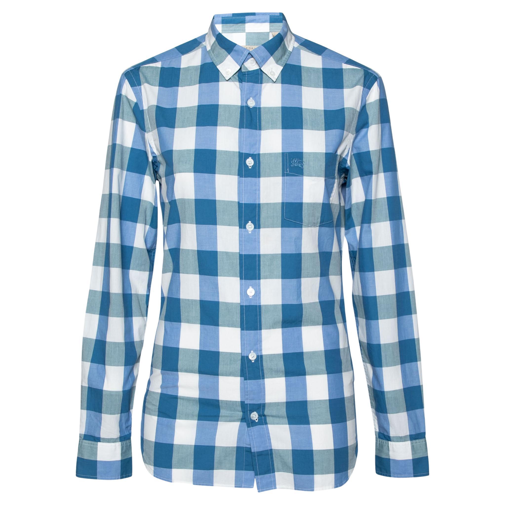 Burberry Blue Reydon Check Patterned Cotton Button Front Shirt XS For Sale  at 1stDibs