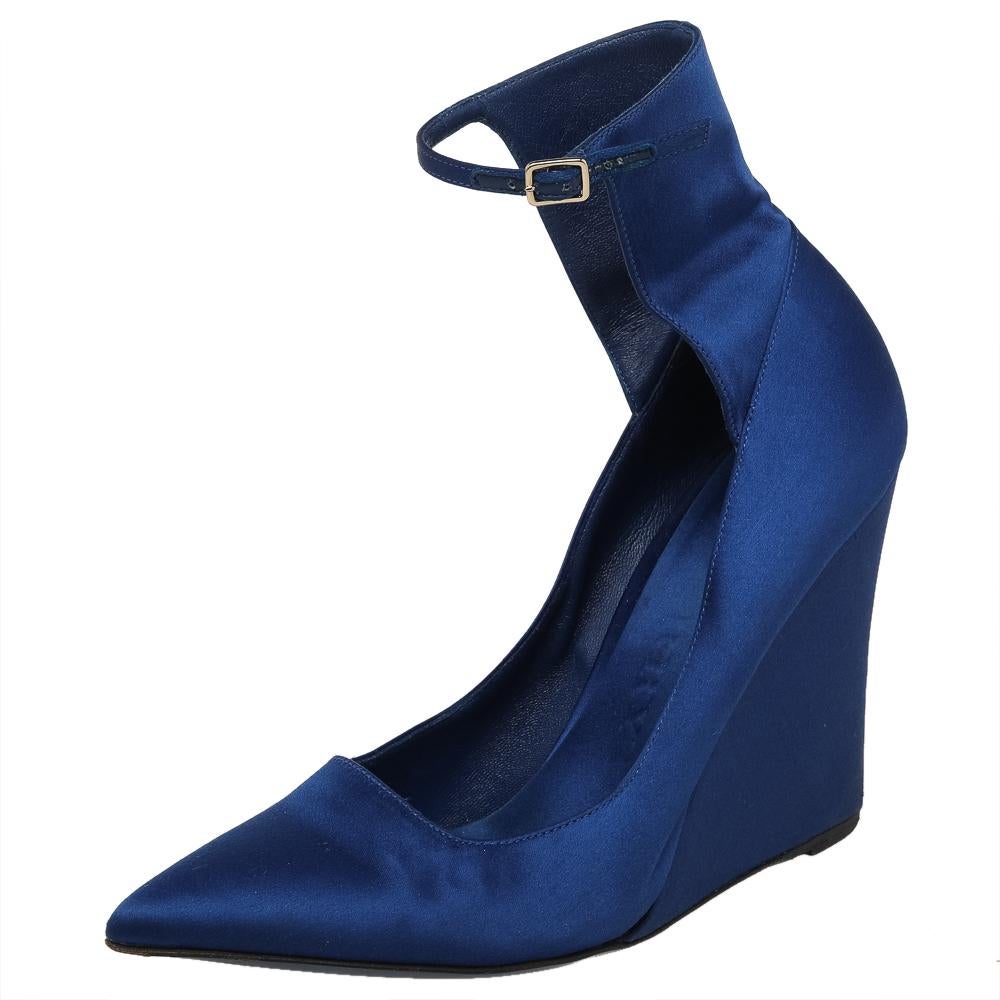 Blue satin wedges hotsell