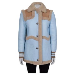 Burberry Blue Sheepskin Leather Coat UK4 XXS