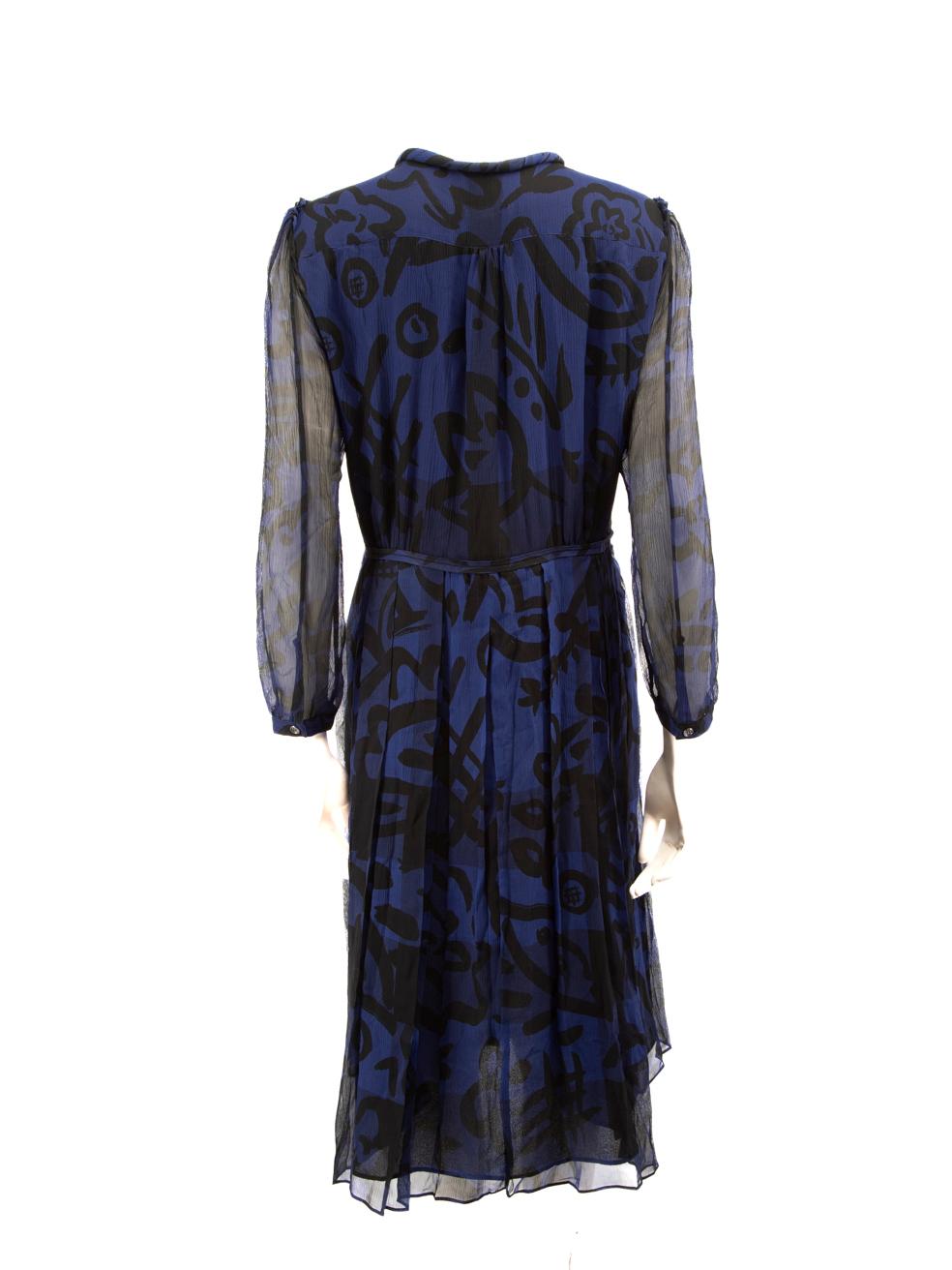 Nero Burberry - Vestito a maniche lunghe in seta astratta blu taglia XXL in vendita