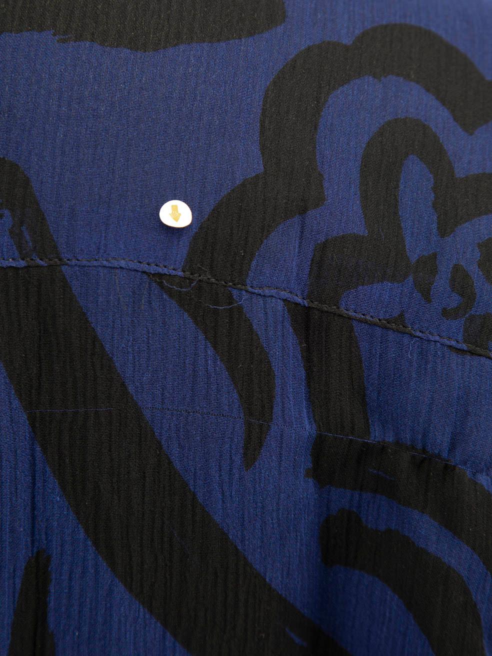 Burberry - Vestito a maniche lunghe in seta astratta blu taglia XXL in vendita 1