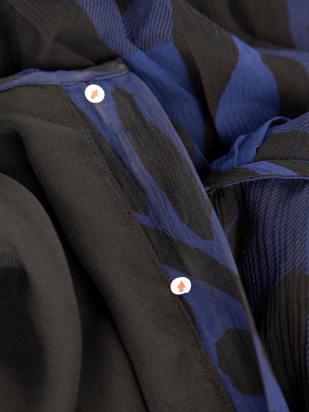 Burberry - Vestito a maniche lunghe in seta astratta blu taglia XXL in vendita 3