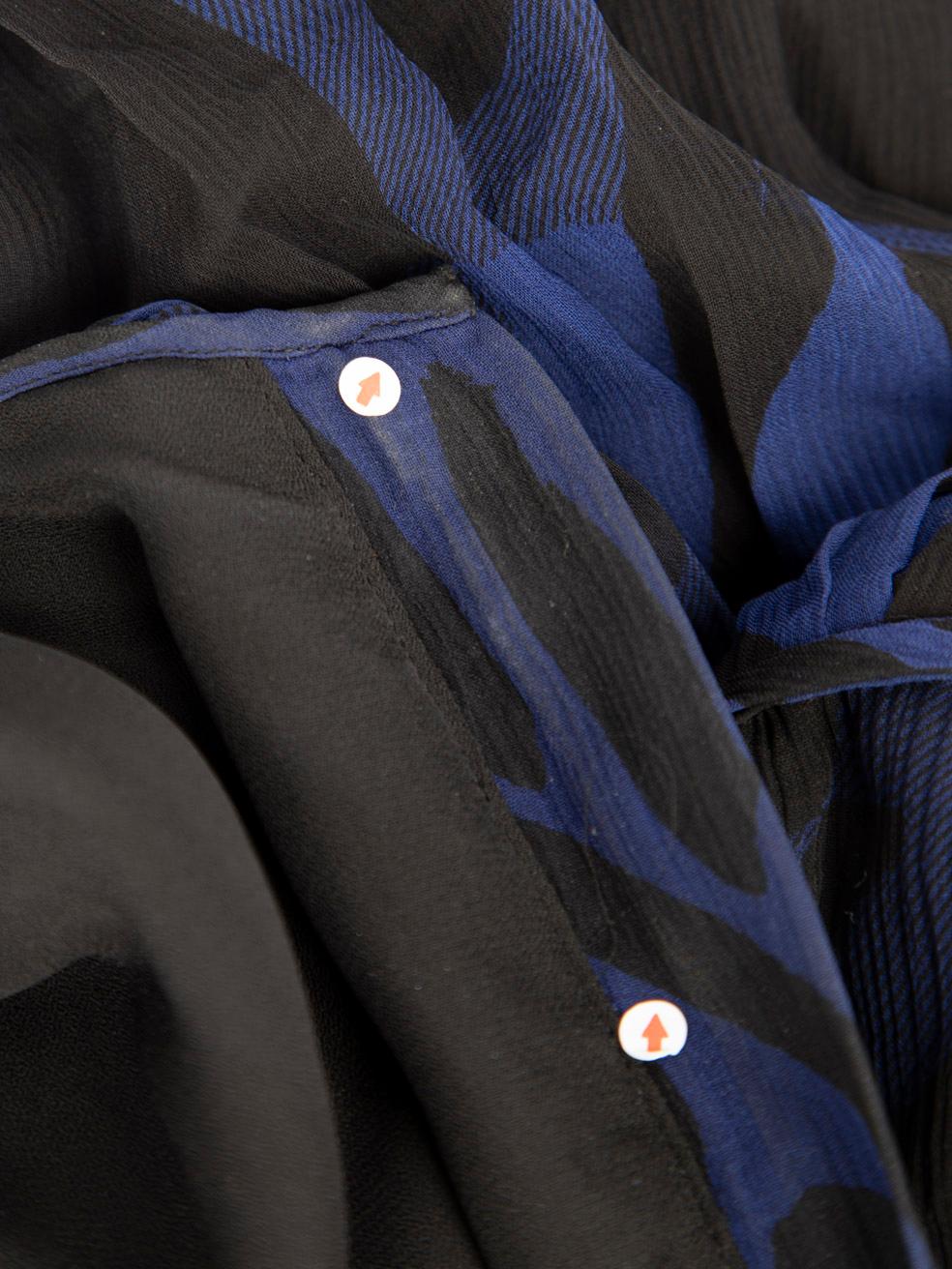 Burberry - Vestito a maniche lunghe in seta astratta blu taglia XXL in vendita 4