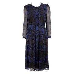 Burberry Blue Silk Abstract Long Sleeve Dress Size XXL