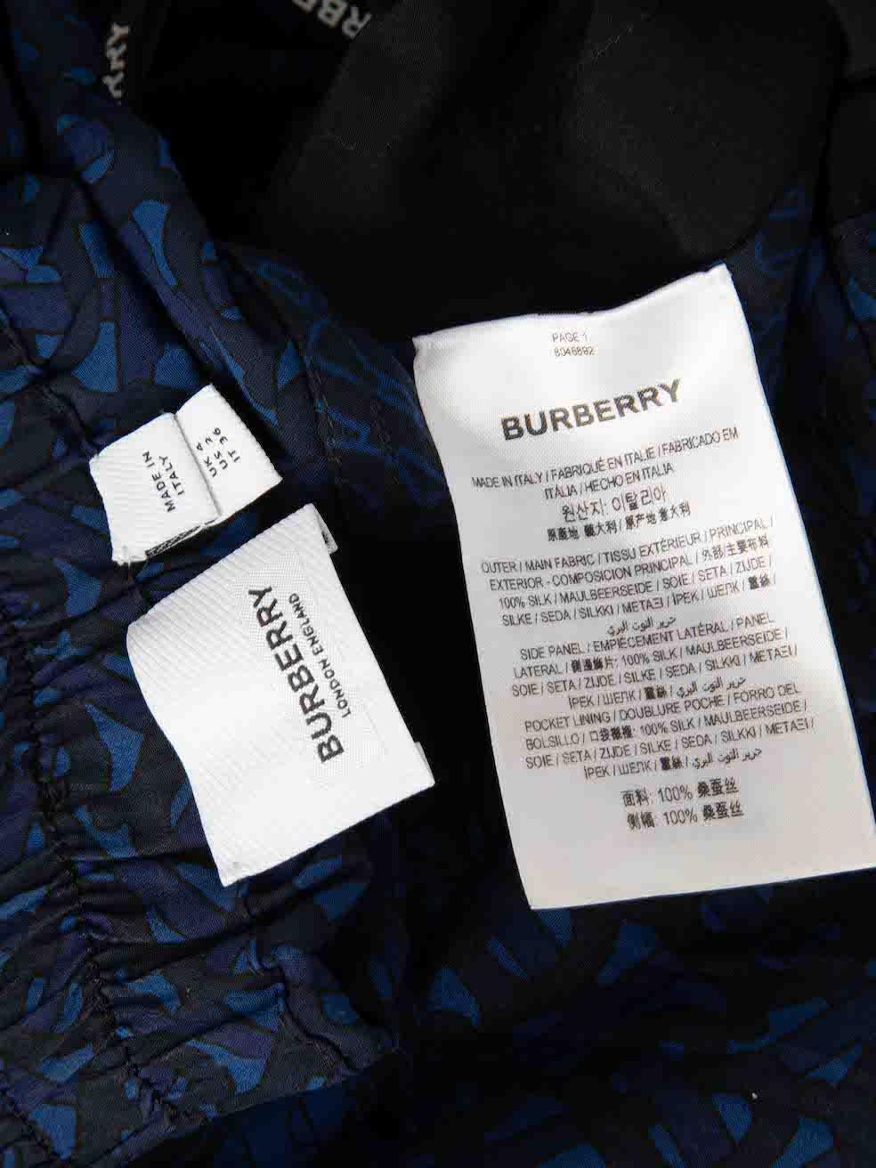 Women's Burberry Blue Silk TB Monogram Trousers Size XXS For Sale