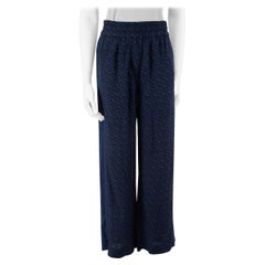 Burberry Blue Silk TB Monogram Trousers Size XXS