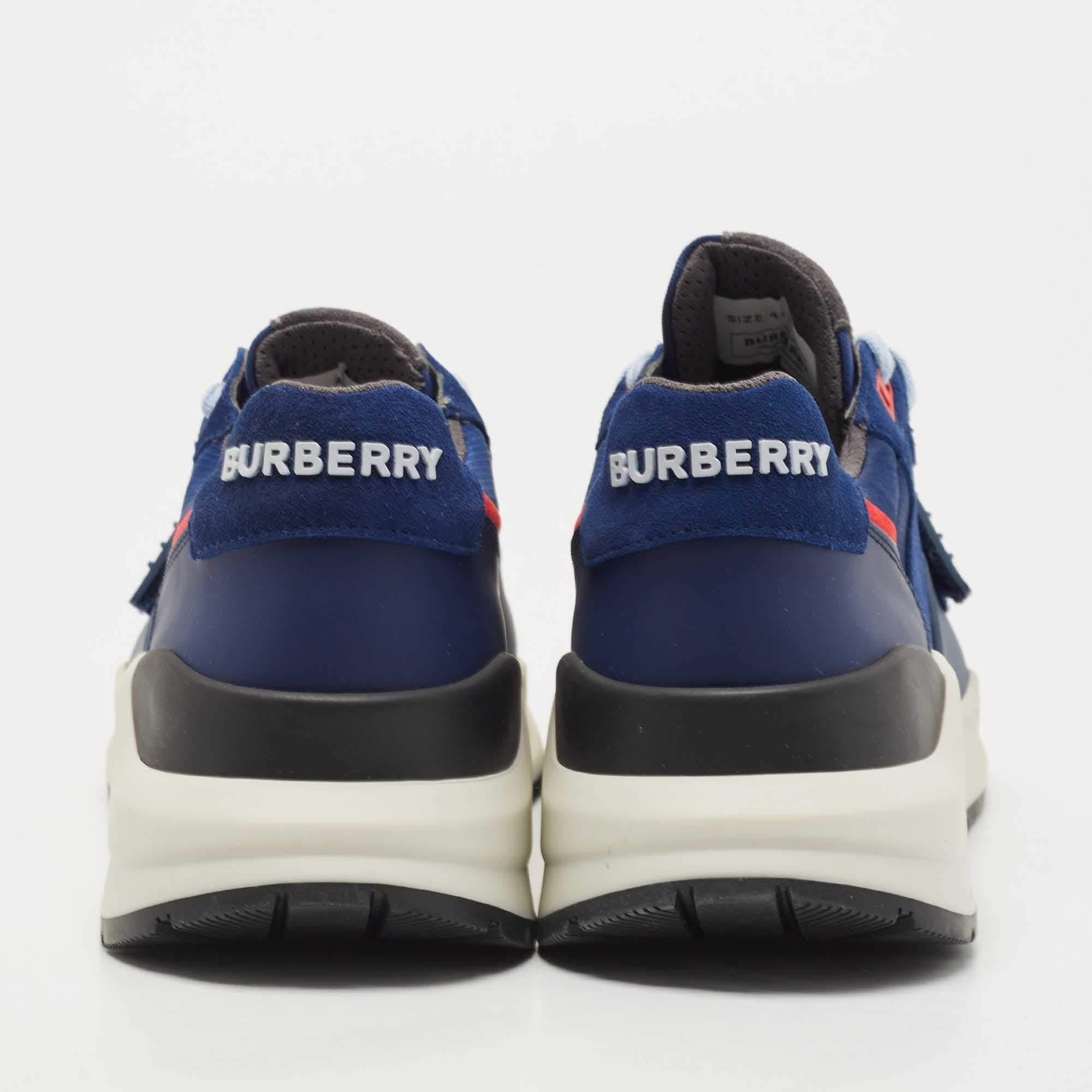 Burberry Blue Suede and Leather Ramsey Low Top Sneakers Size 41 For Sale 1