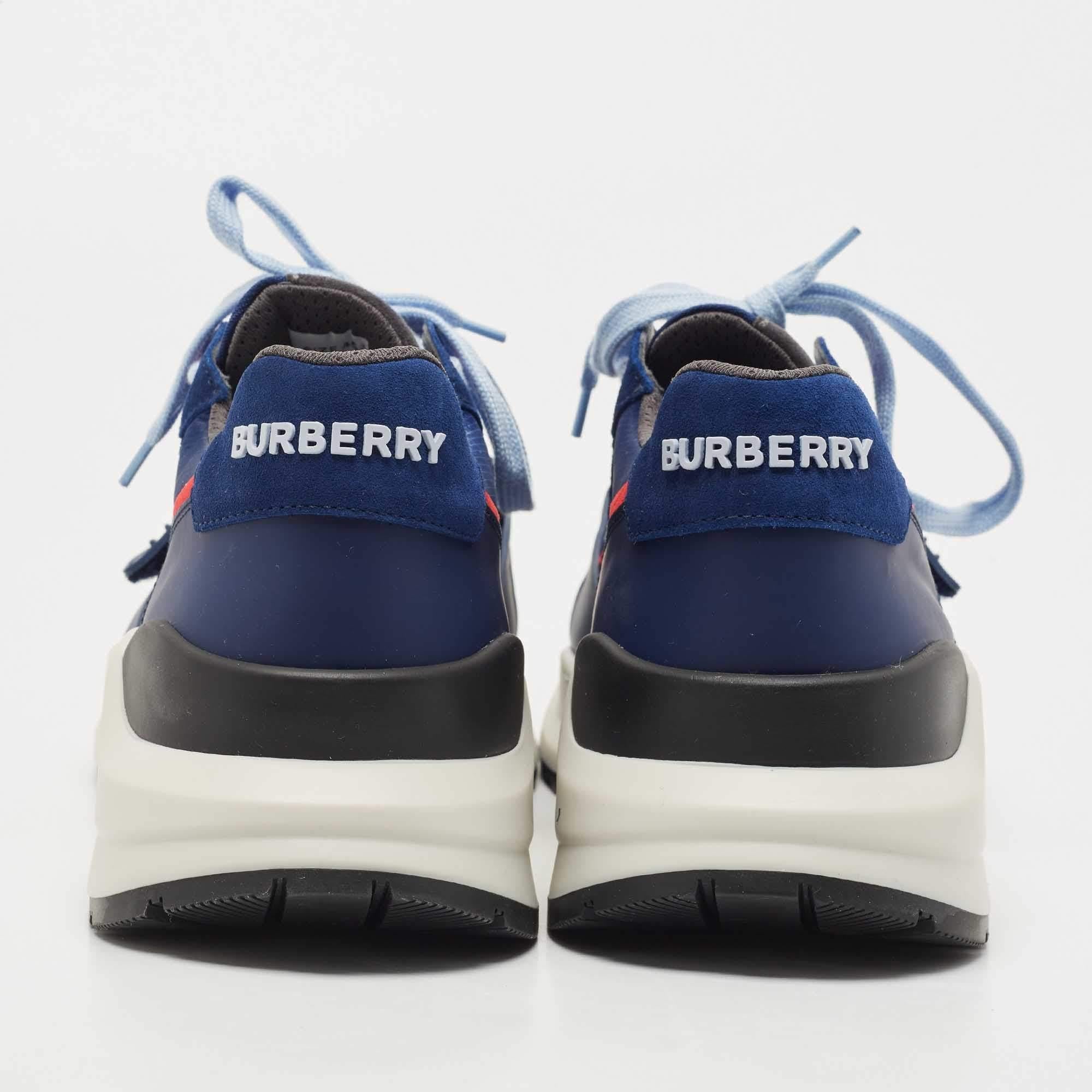 Burberry Blue Suede and Leather Ramsey Low Top Sneakers Size 45 For Sale 1