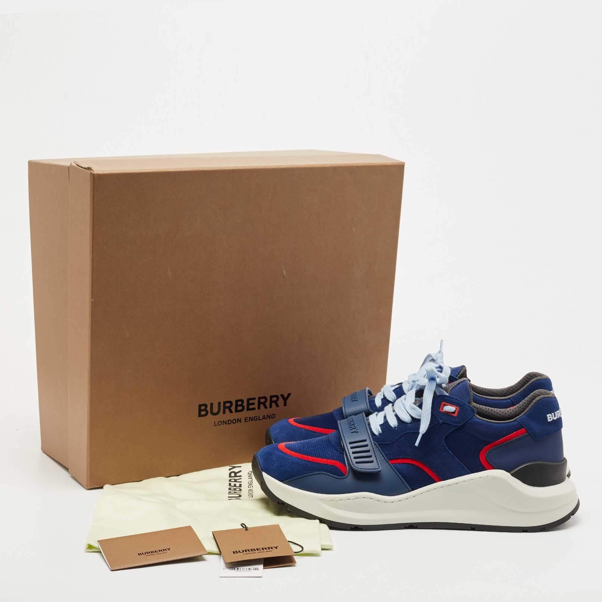 Burberry Blue Suede and Leather Ramsey Low Top Sneakers Size 45 For Sale 5