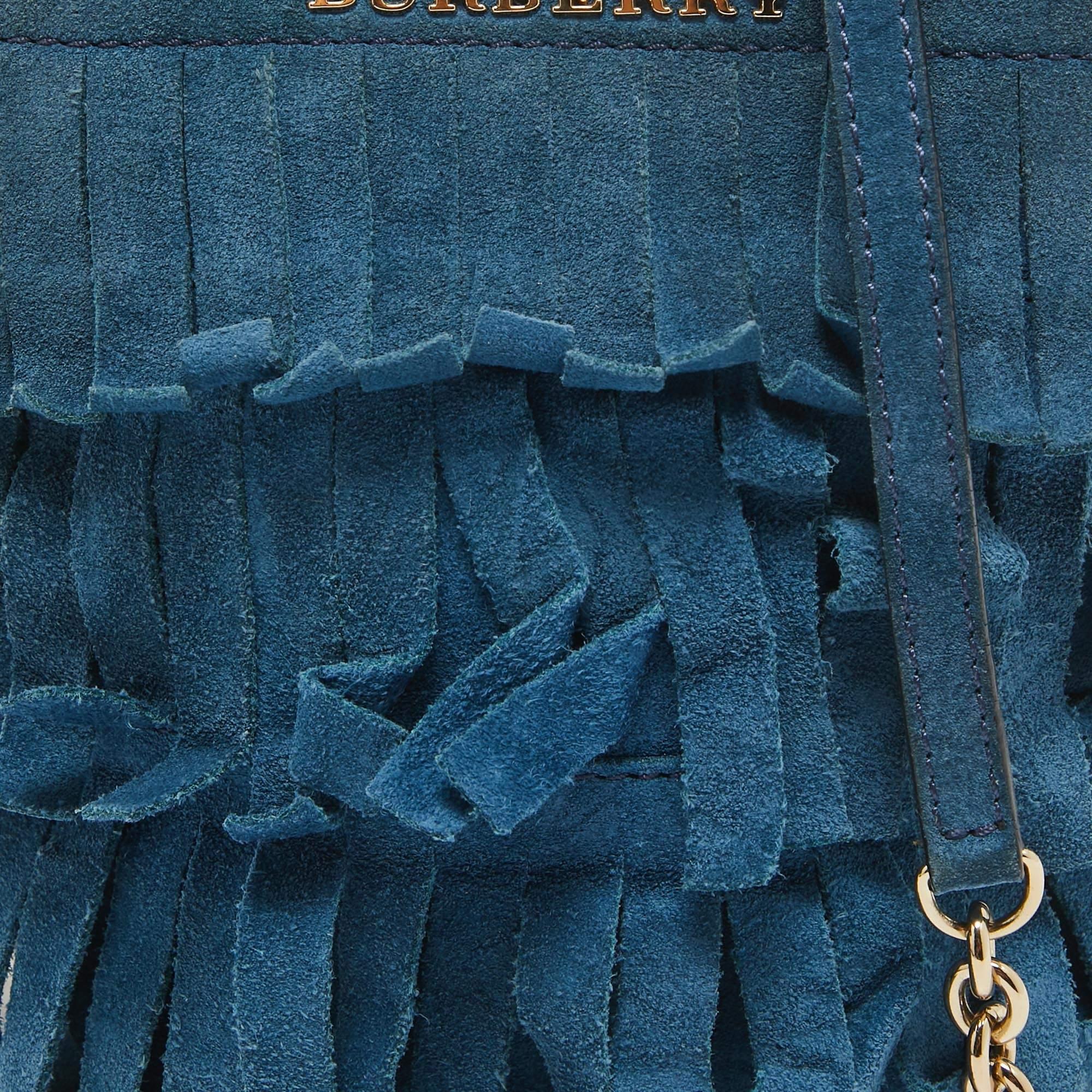Burberry Blue Suede Mini Fringe Bucket Bag 1