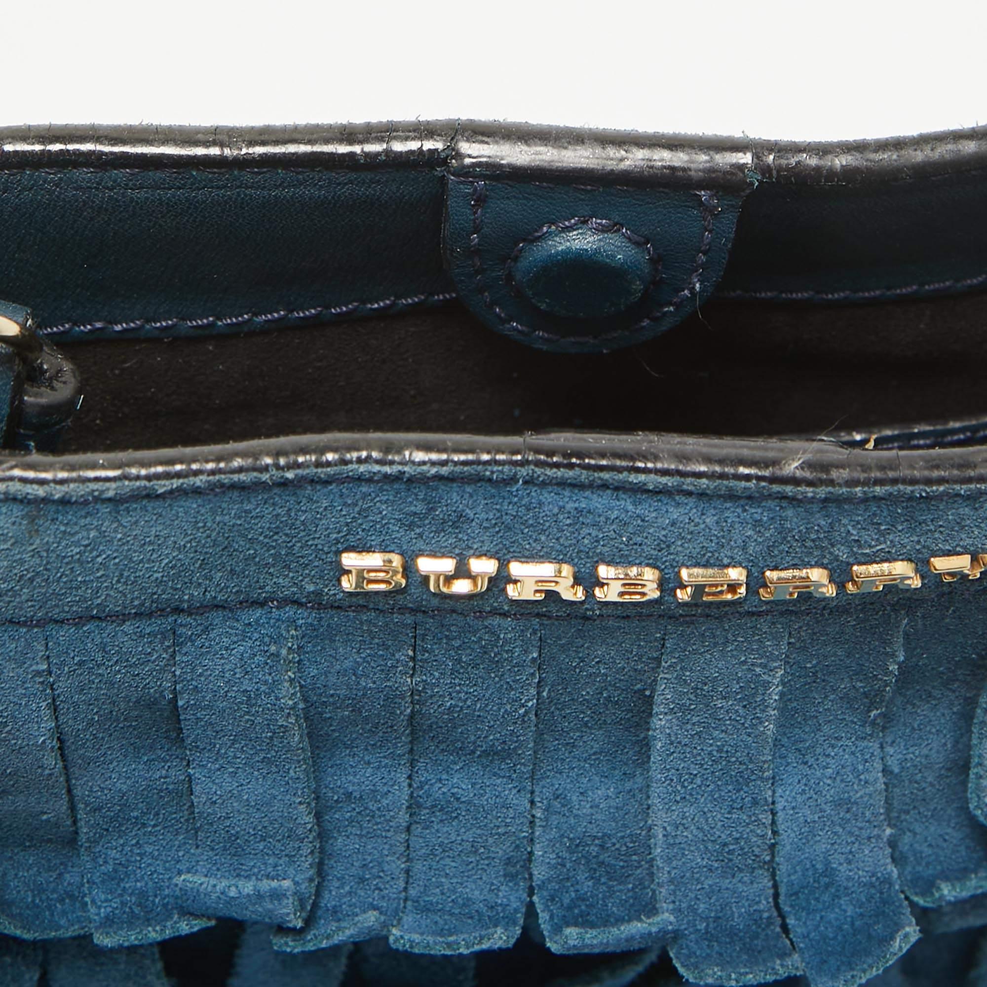 Burberry Blue Suede Mini Fringe Bucket Bag 2
