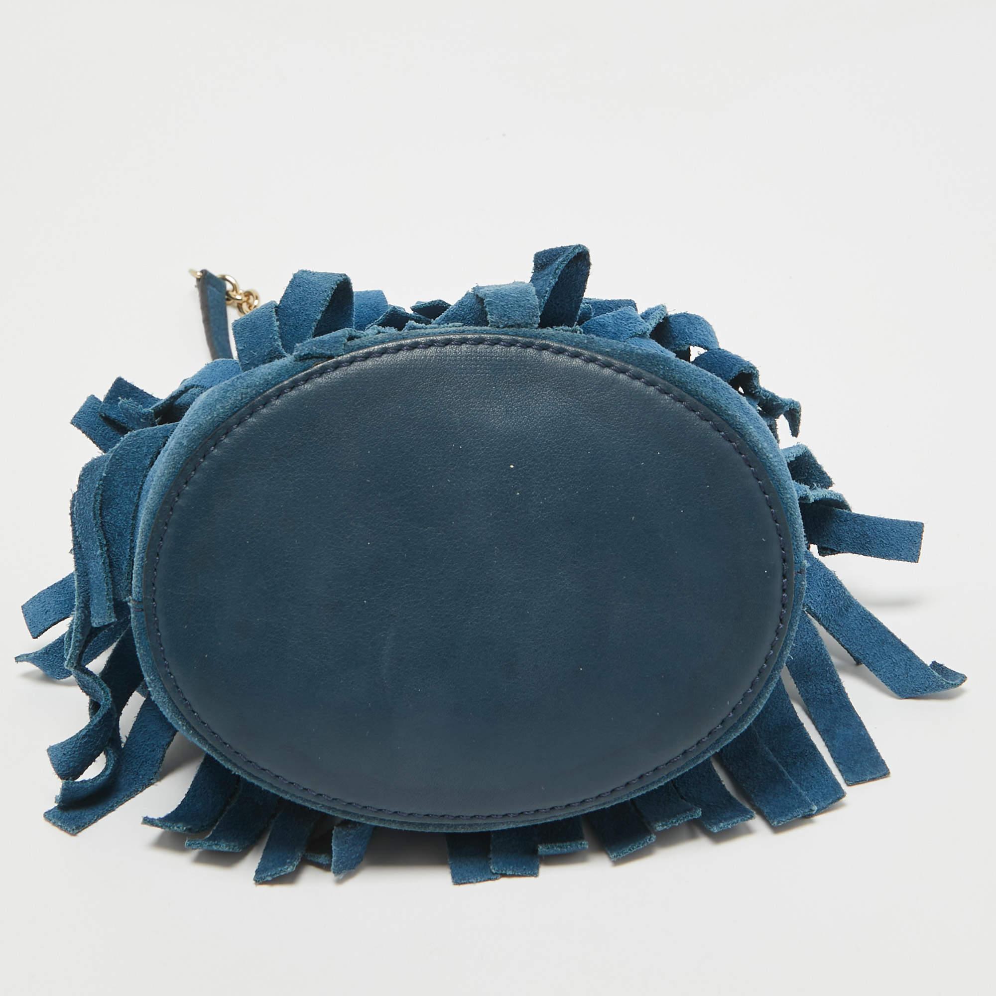 Burberry Blue Suede Mini Fringe Bucket Bag 3