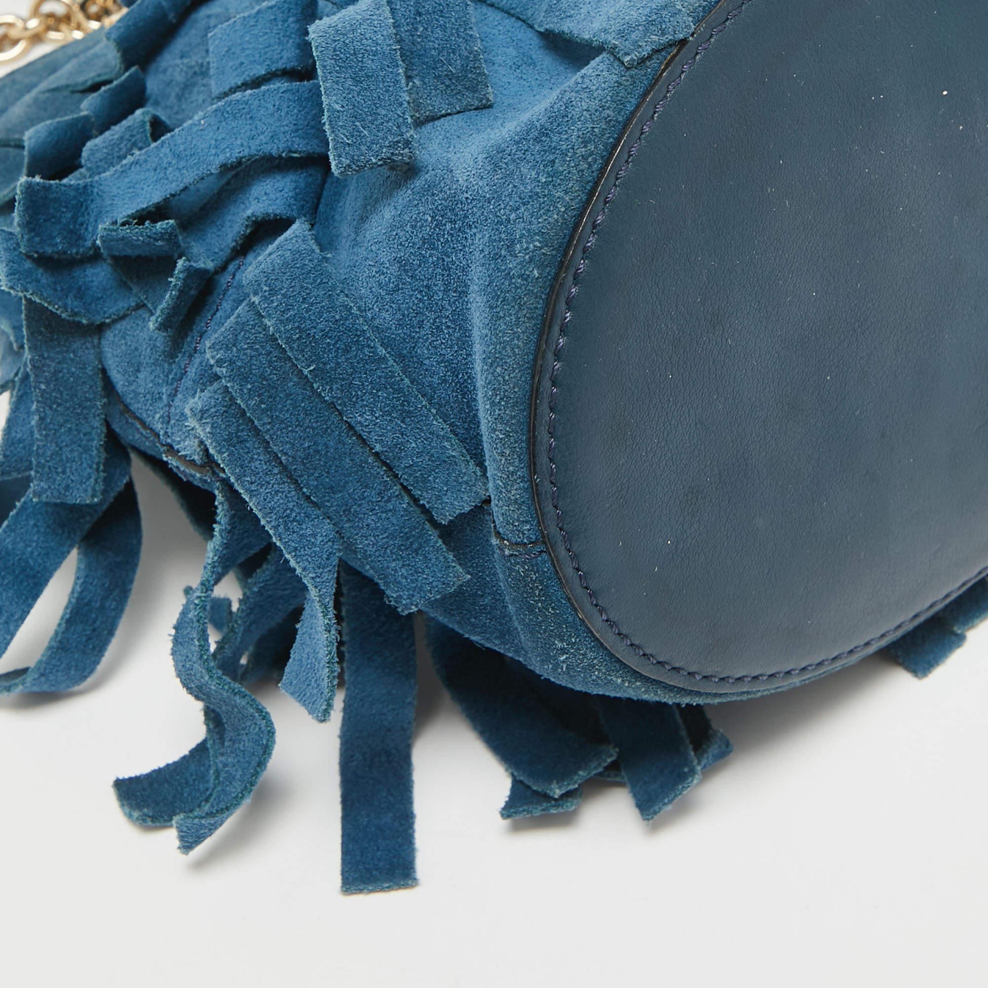 Burberry Blue Suede Mini Fringe Bucket Bag 5