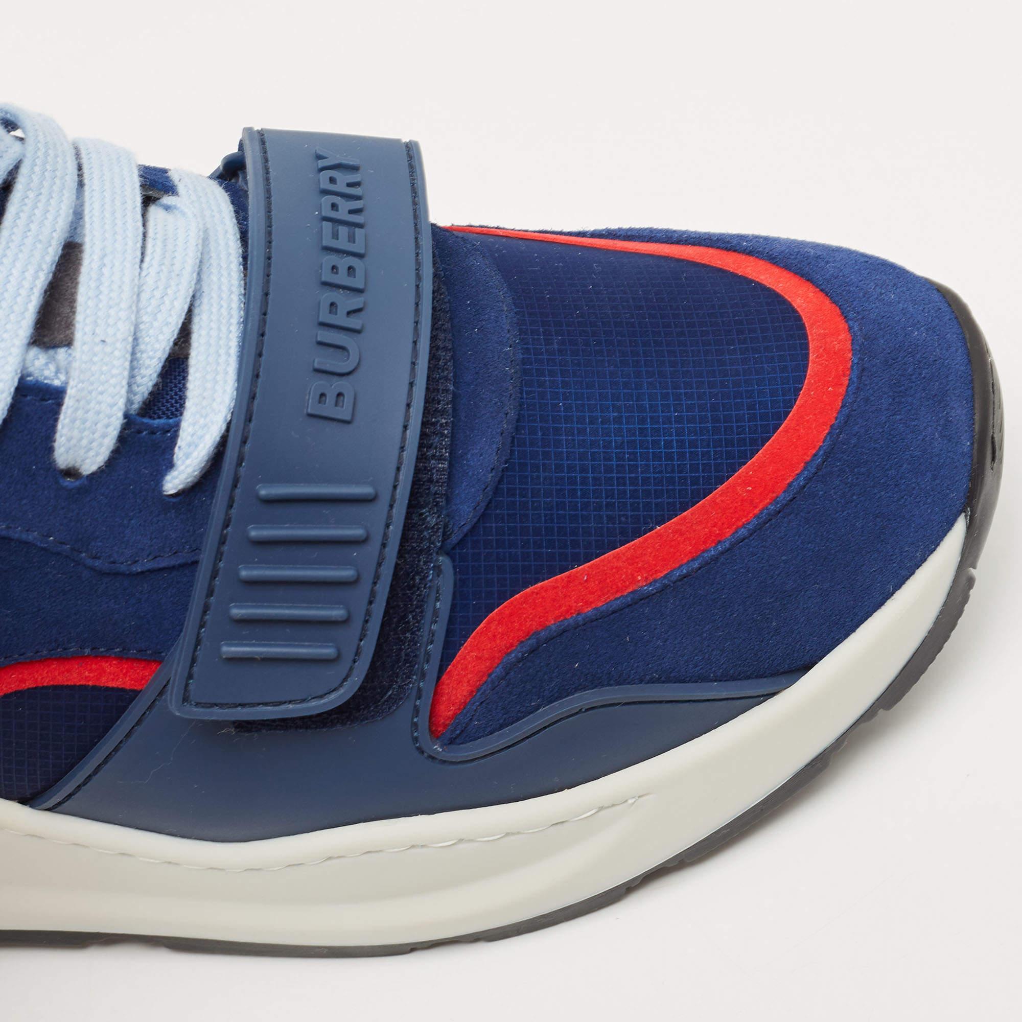 Burberry Blue Suede Ramsey Low Top Sneakers Size 45 In New Condition For Sale In Dubai, Al Qouz 2